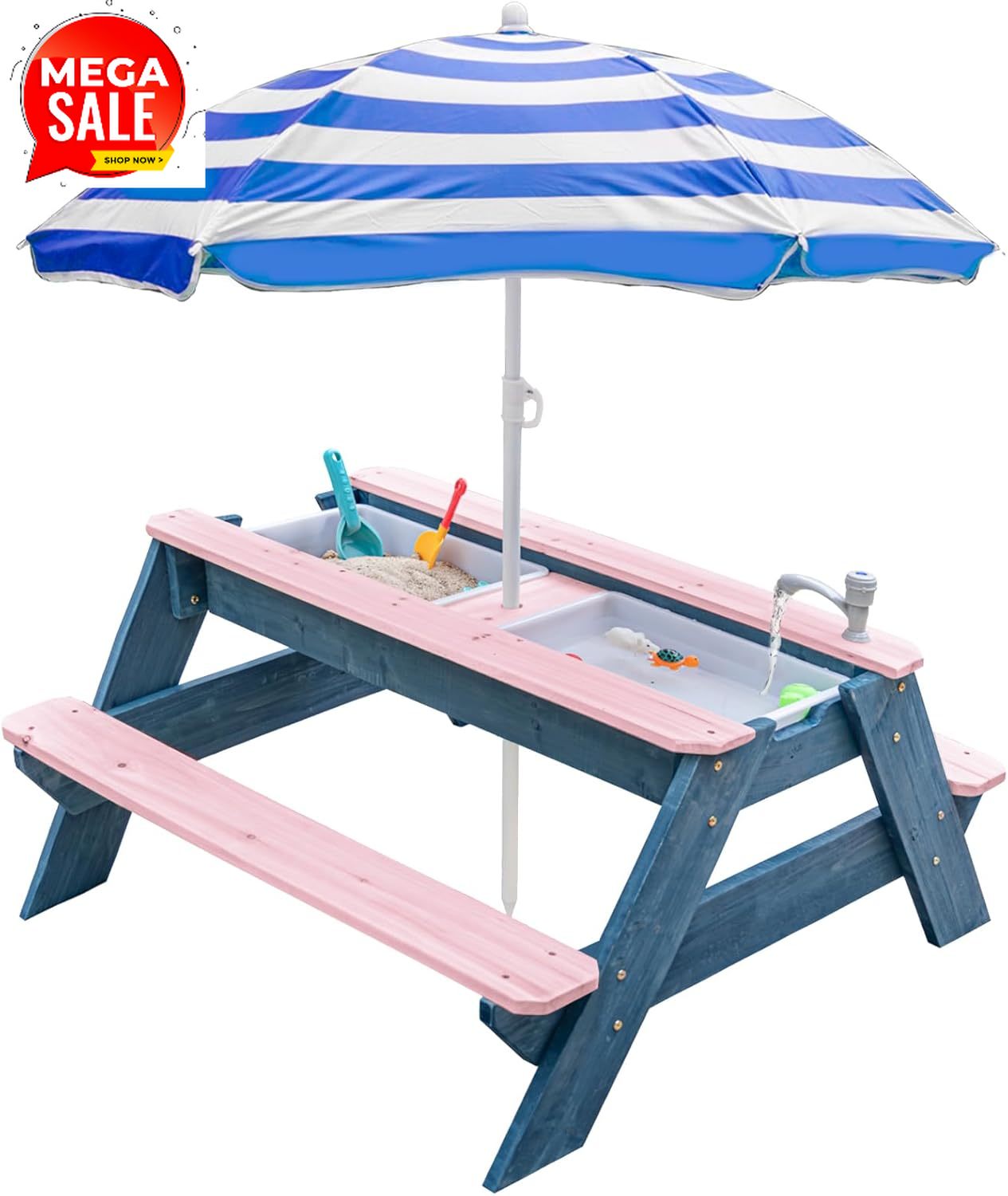 Kids Outdoor Umbrella For Table - Kids 3-in-1 Sand & Water Table,