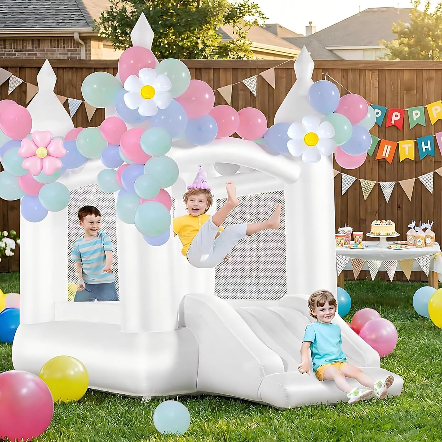 White Bounce House Indoor Outd - đánh giá và giá Kids Outdoor House With Slide