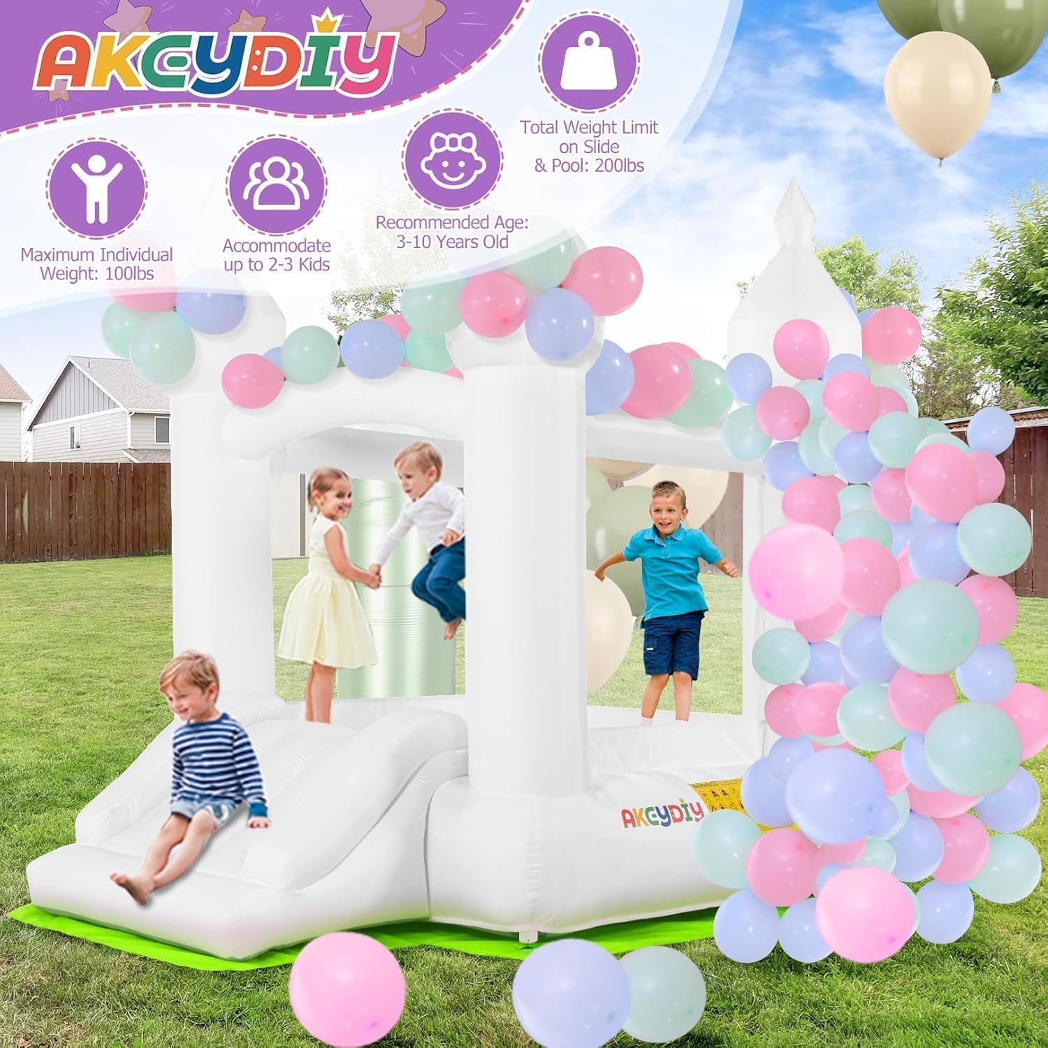 White Bounce House Indoor Outd - đánh giá và giá Kids Outdoor House With Slide