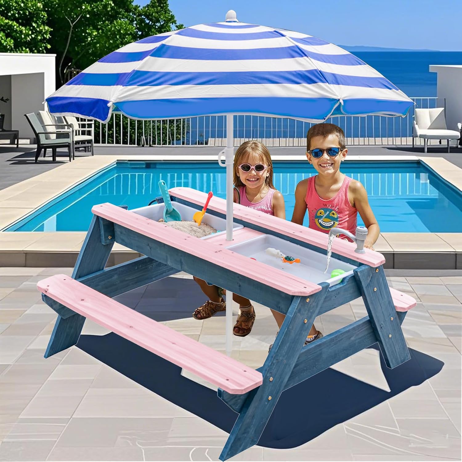 Kids 3-in-1 Sand & Water Table - đánh giá và giá Kids Outdoor Umbrella For Table