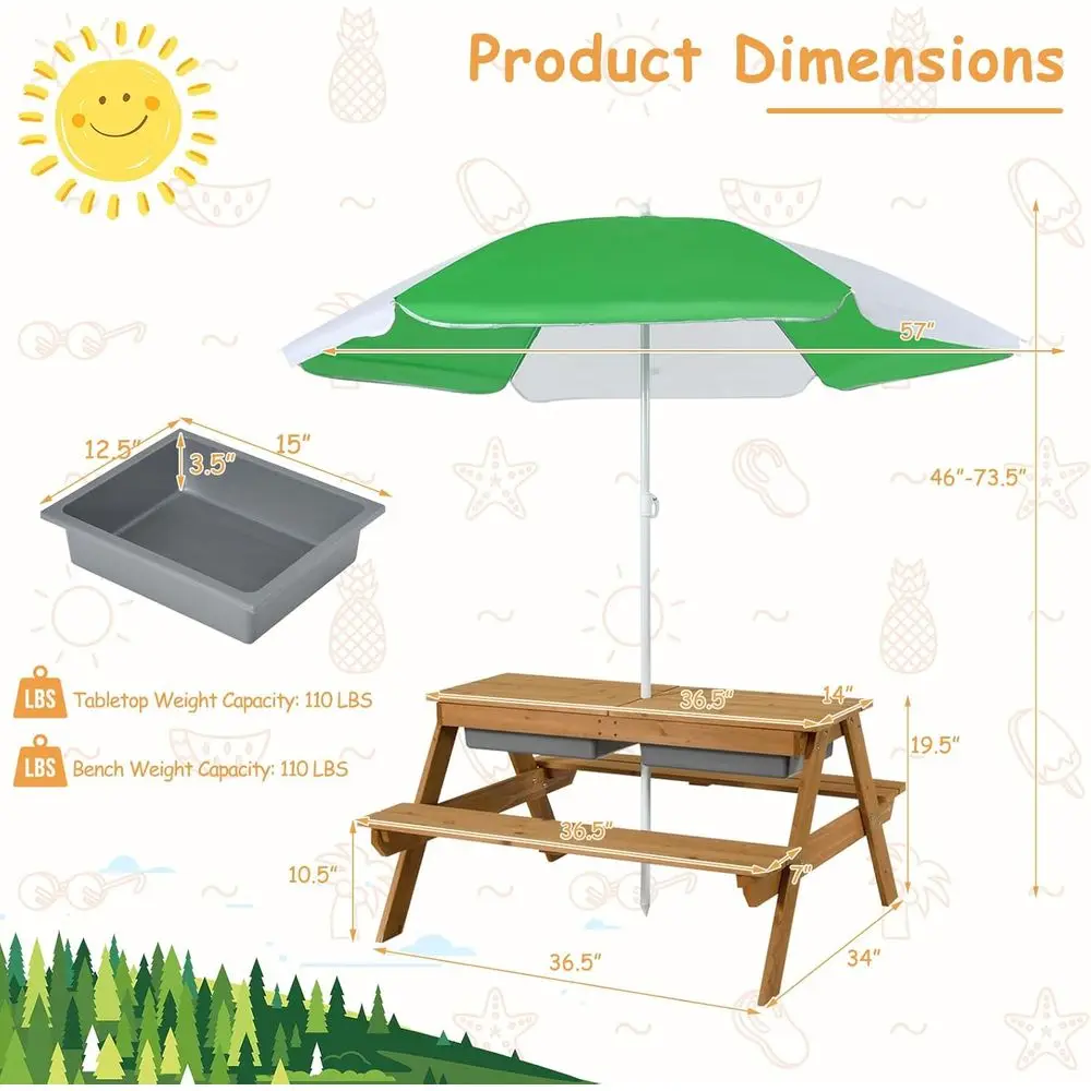 4-in-1 Wooden Sand & Water Pic - đánh giá và giá Kids Outdoor Umbrella For Table