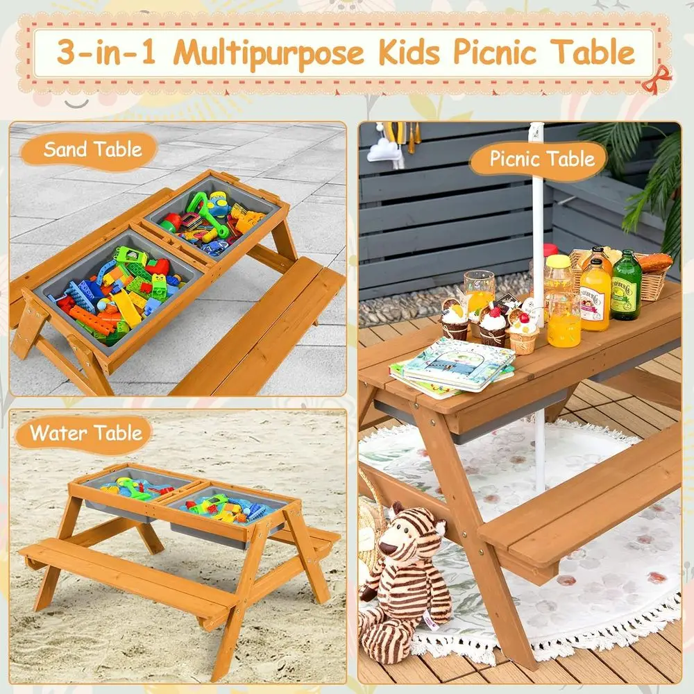 4-in-1 Wooden Sand & Water Pic - đánh giá và giá Kids Outdoor Umbrella For Table