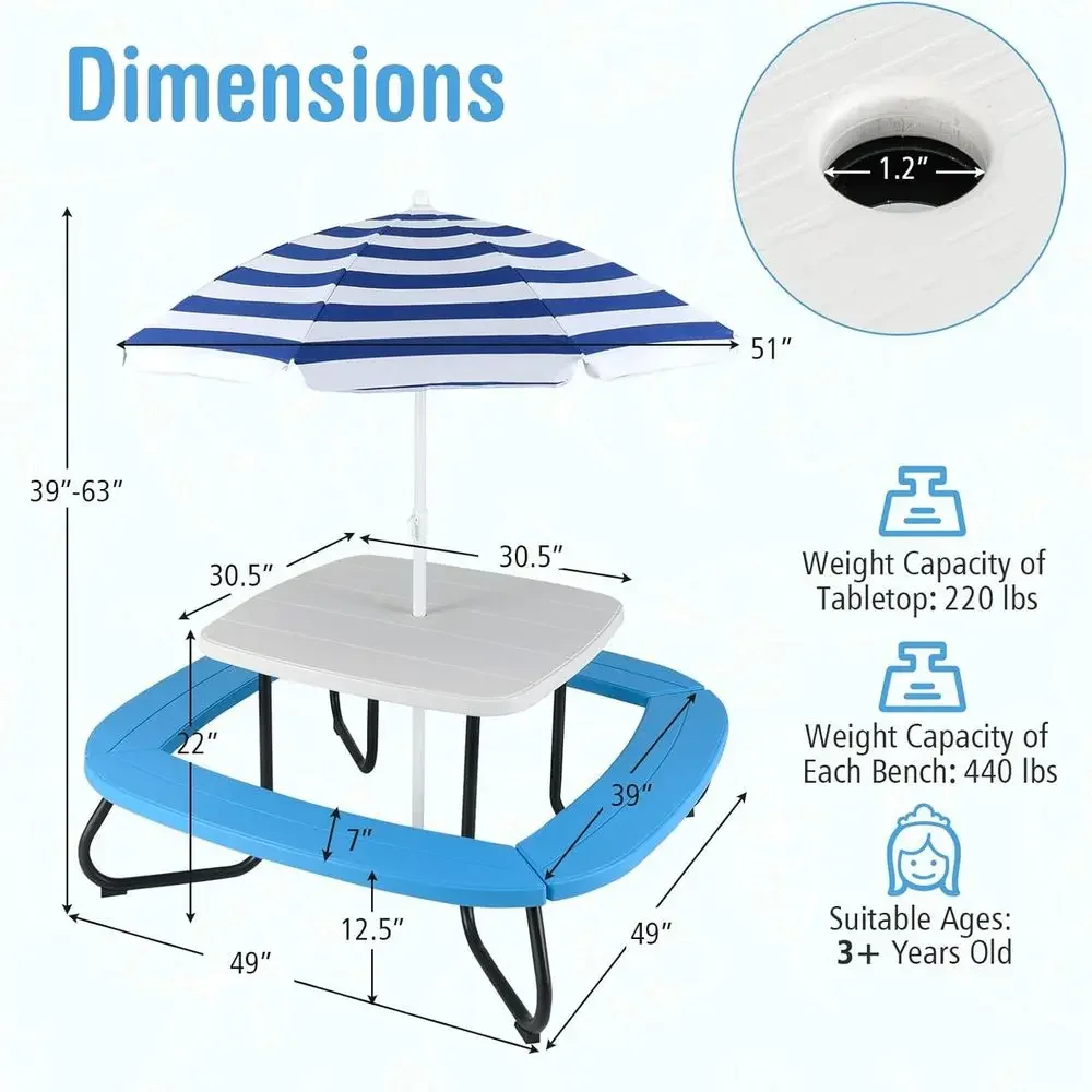 8-Person Kids Picnic Table wit - đánh giá và giá Kids Outdoor Umbrella For Table