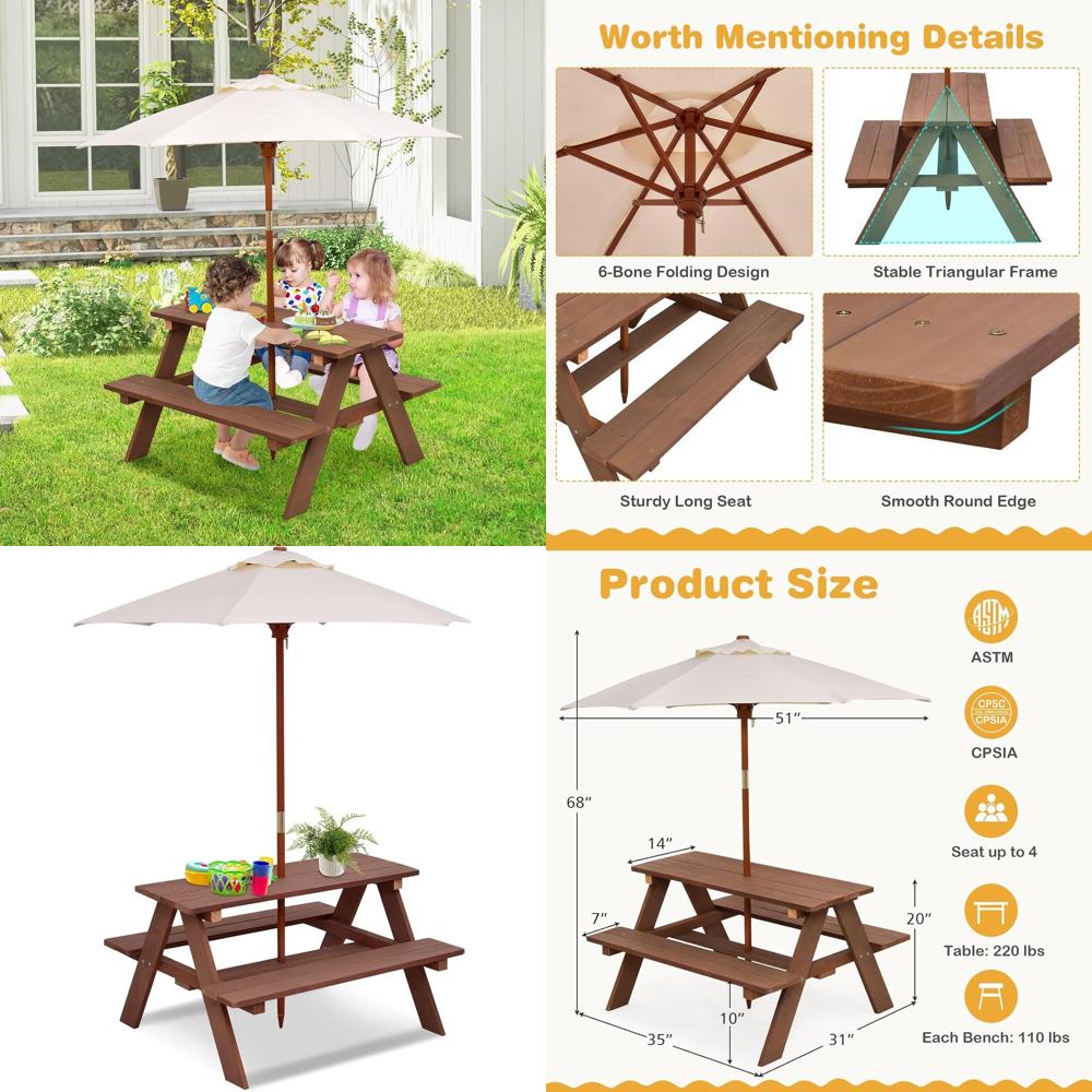 Durable Wooden Kids Picnic Tab - đánh giá và giá Kids Outdoor Umbrella For Table