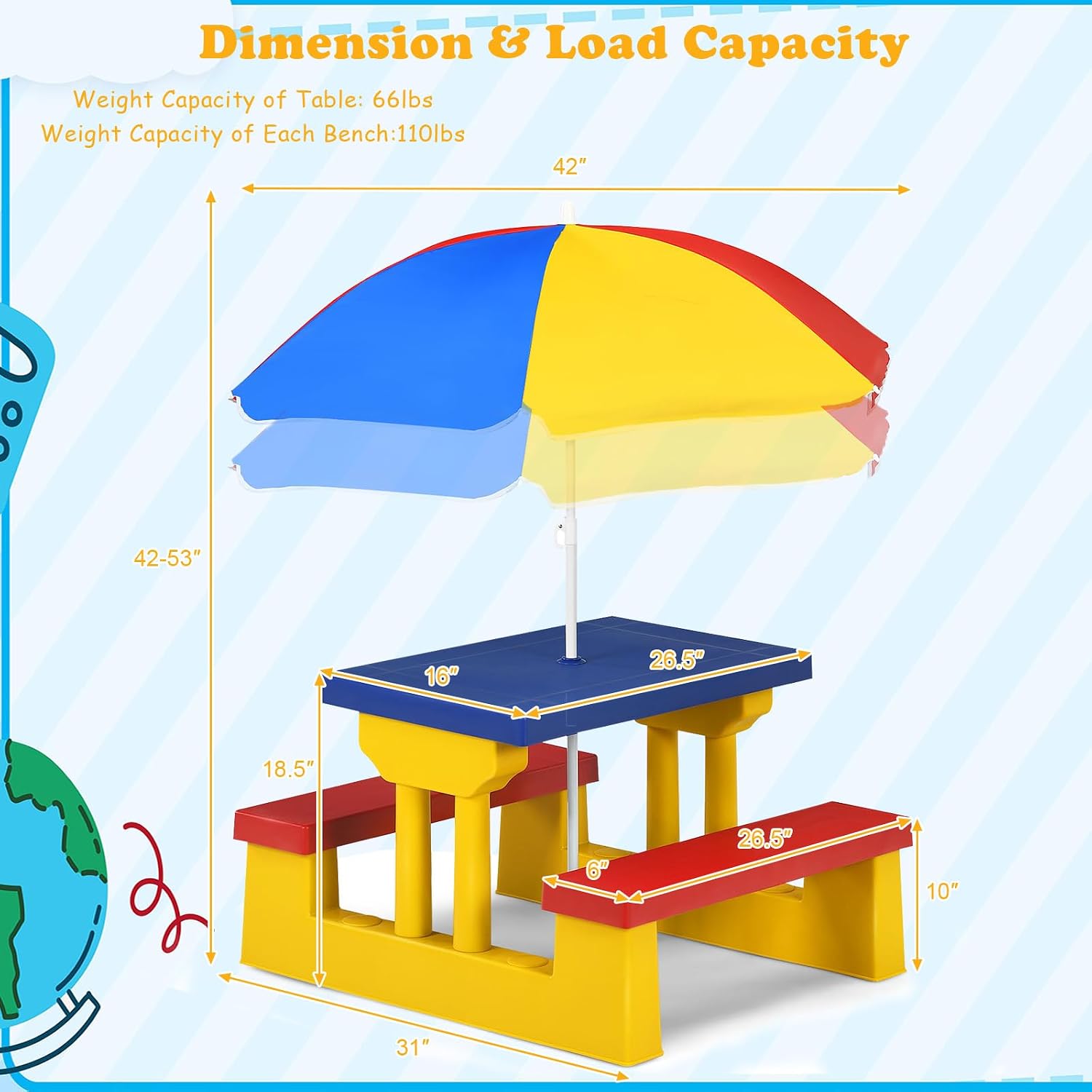 ARMILE Kids Picnic Table, Kids - đánh giá và giá Kids Outdoor Umbrella For Table