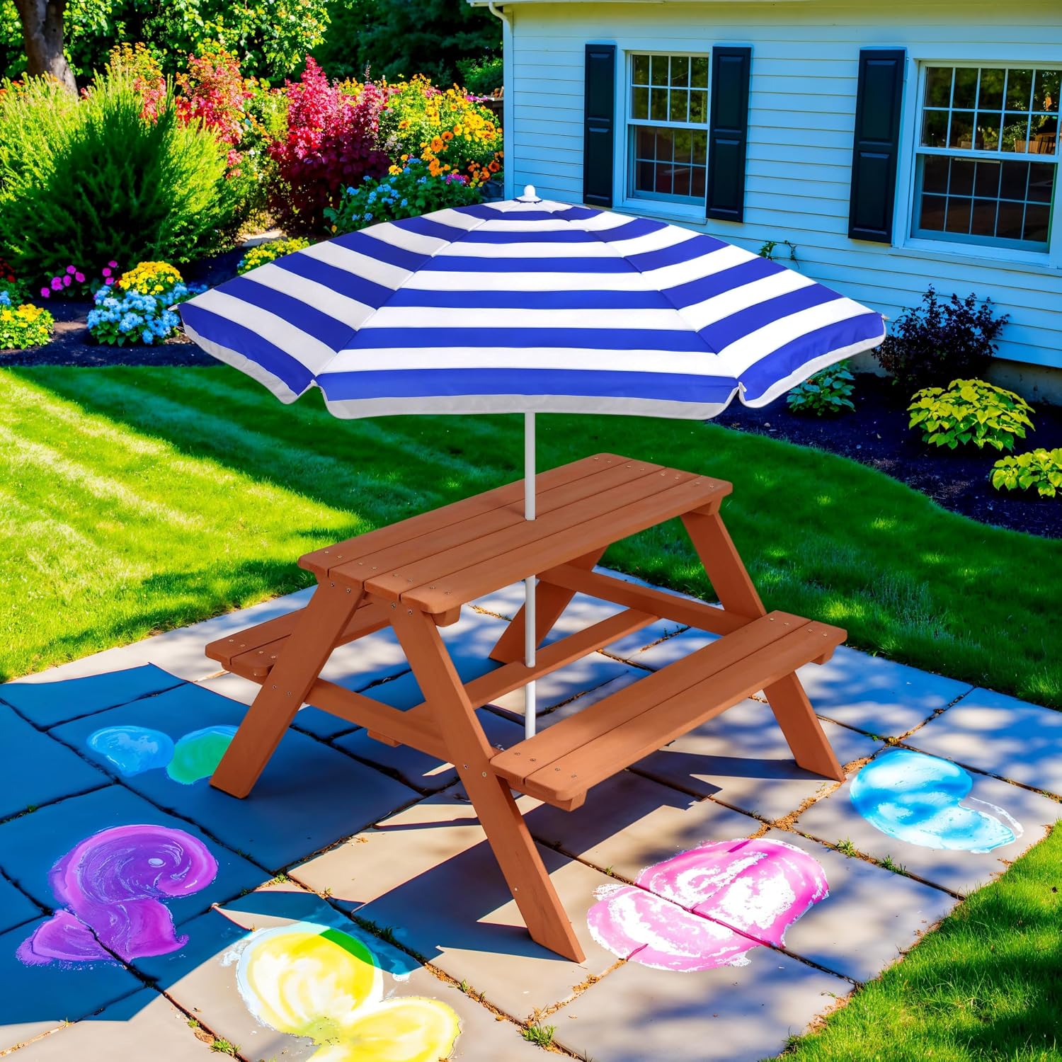 Wooden Kids Picnic Table with  - đánh giá và giá Kids Outdoor Umbrella For Table