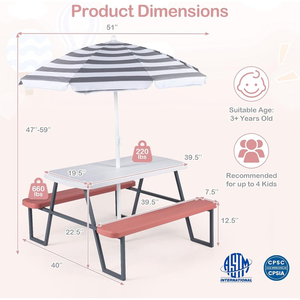 Kids Picnic Table, Toddler Out - đánh giá và giá Kids Outdoor Umbrella For Table